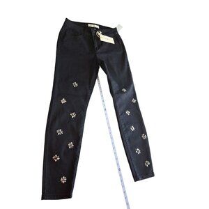 Ashley Mason Skinny Jeans Size 5 Black Rhinestone Floral Mid Rise Stretch Goth